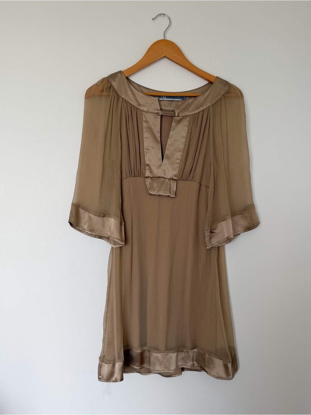 100% Silk Y2K Dreamy Light Brown Sheer Babydoll Euro Dress